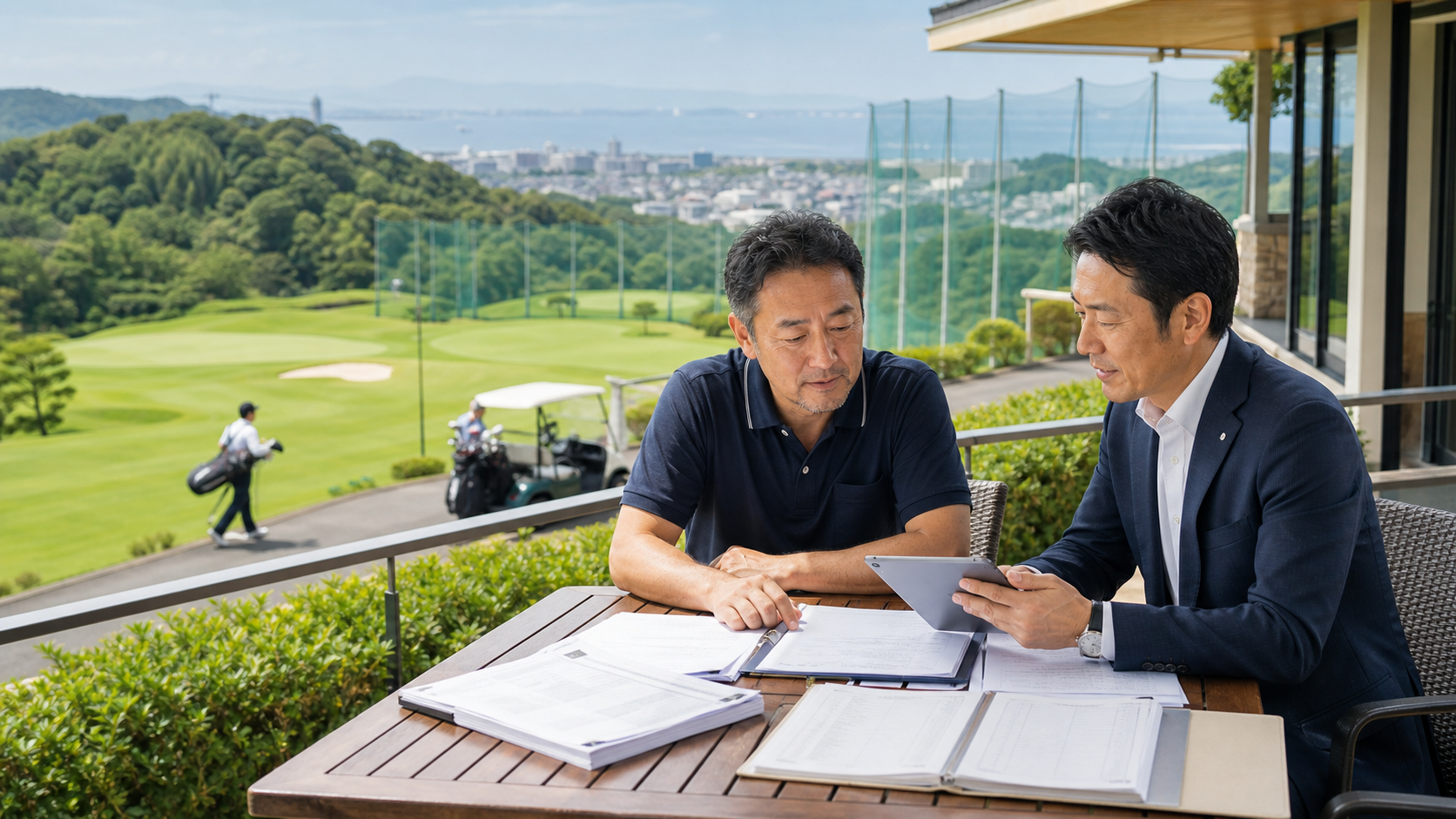 神奈川県のゴルフ場M&Aで会員権資料と施設承継計画を確認する譲渡企業とアドバイザー